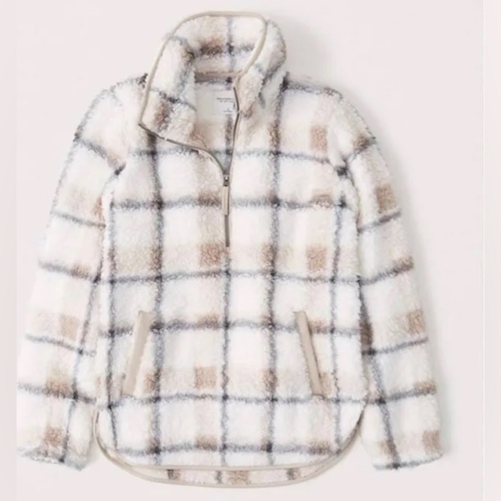 Abercrombie Sherpa half-zip faux leather-trim sweatshirt